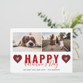 Red Heart Valentijn Day Script Family Photo Feestdagenkaart (Staand voorkant)