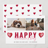 Red Heart Valentijn Day Script Family Photo Holi Feestdagenkaart (Voorkant / Achterkant)