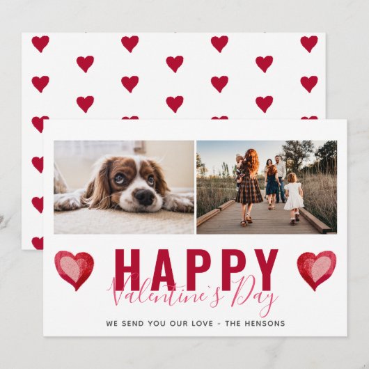 Red Heart Valentijn Day Script Family Photo Holi Feestdagenkaart (Voorkant / Achterkant)