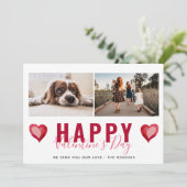 Red Heart Valentijn Day Script Family Photo Holi Feestdagenkaart (Staand voorkant)