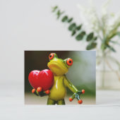 Red Heart Valentijn Green Frog Feestdagenkaart (Staand voorkant)