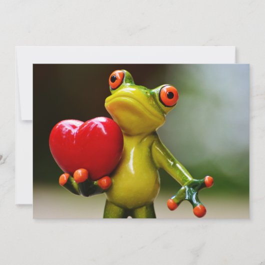 Red Heart Valentijn Green Frog Feestdagenkaart (Voorkant)