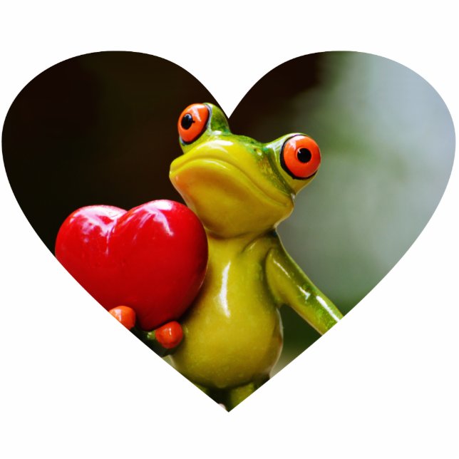Red Heart Valentijn Green Frog Staand Fotobeeldje (Voorkant)