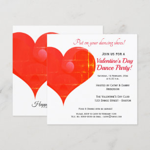 Red Heart Valentijnsdag Dance Party Invitation Kaart