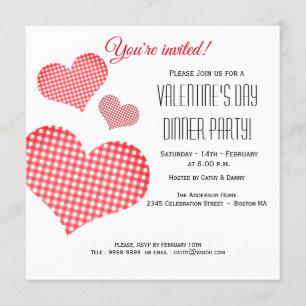 Red Heart Valentijnsdag Dinner Party Invitation Kaart