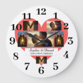 Red Heart Valentine Couple Photo Name Personalized Grote Klok (Voorkant)