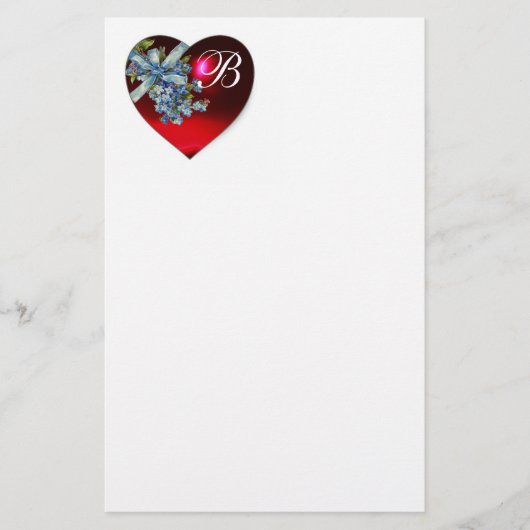 RED HEART, VERGEET ME NOTS FLOWERS WEDDING MONOGRA BRIEFPAPIER (Voorkant)
