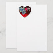 RED HEART, VERGEET ME NOTS FLOWERS WEDDING MONOGRA BRIEFPAPIER (Voorkant / Achterkant)