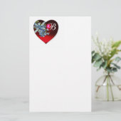 RED HEART, VERGEET ME NOTS FLOWERS WEDDING MONOGRA BRIEFPAPIER (Staand voorkant)