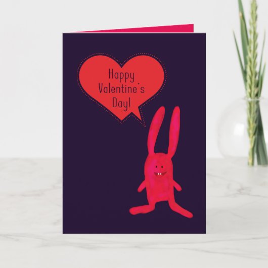 Red Heart, Whimsical Rabbit Valentijnsdag Card Feestdagen Kaart (Voorkant)