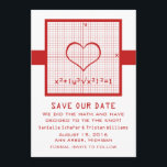 Red Heart Wiskunde Graph Save the Date Invite<br><div class="desc">Een paar wiskunde nerds in liefde zou het gemakkelijk vinden om te berekenen dat dit sparen de datum de voor de hand liggende oplossing zou zijn om hun bruiloft aan te kondigen. Quirky en vol nerdy charm is deze unieke Heart Wiskunde Graph Save the Date Announcement in dark red met...</div>