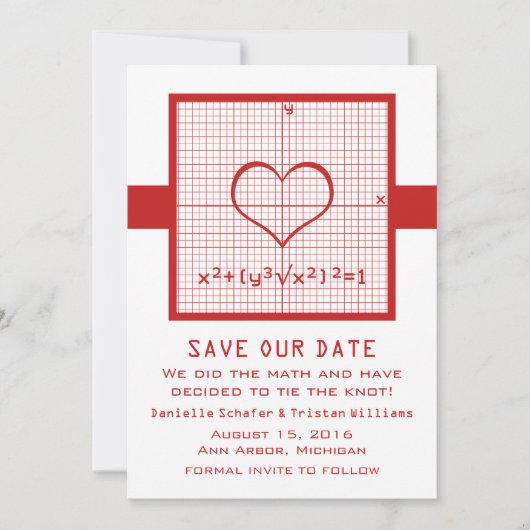 Red Heart Wiskunde Graph Save the Date Invite (Voorkant)