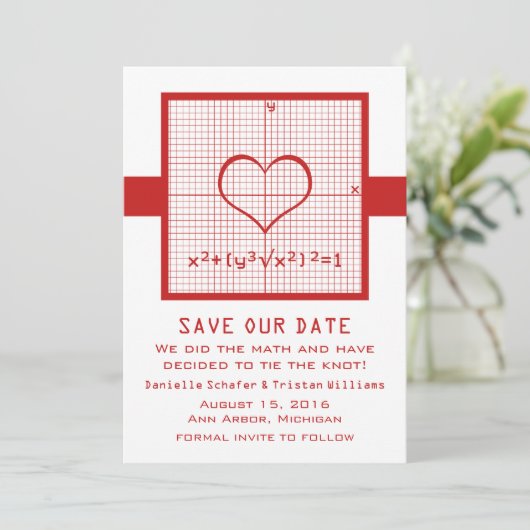Red Heart Wiskunde Graph Save the Date Invite (Staand voorkant)