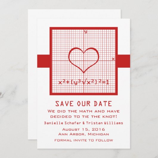 Red Heart Wiskunde Graph Save the Date Invite (Voorkant / Achterkant)