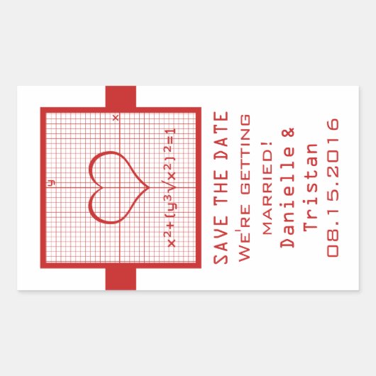 Red Heart Wiskunde Graph Save the Date Stickers (Voorkant)