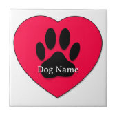 Red Heart With Dog Paw Print Custom Name Tegeltje (Voorkant)