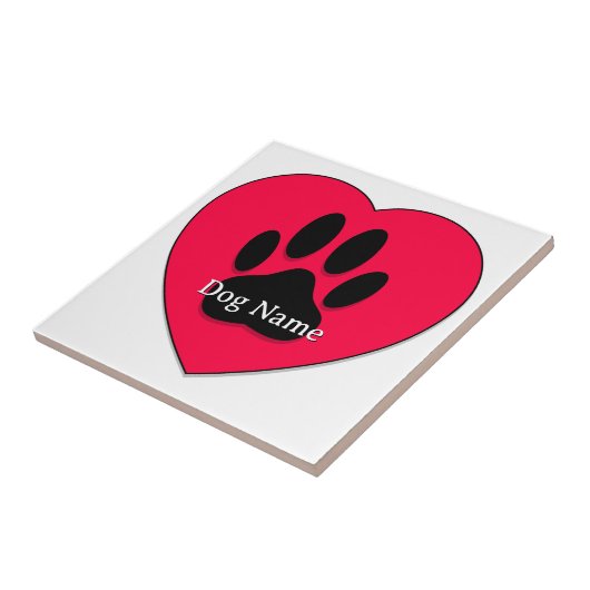 Red Heart With Dog Paw Print Custom Name Tegeltje (Zijkant)