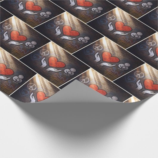 Red Heart with Hands Graffiti On a Brick Wall Cadeaupapier (Hoek)