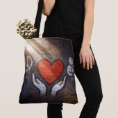 Red Heart with Hands Graffiti On a Brick Wall Tote Bag (Dichtbij)