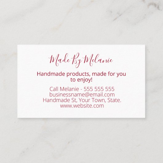 Red Heart Women's Sanitary Cloth Pads Handmade Visitekaartje (Achterkant)