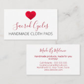Red Heart Women's Sanitary Cloth Pads Handmade Visitekaartje (Voorkant / Achterkant)