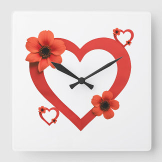 Red Heart Wood Sign, Minimalist Style. Vierkante Klok