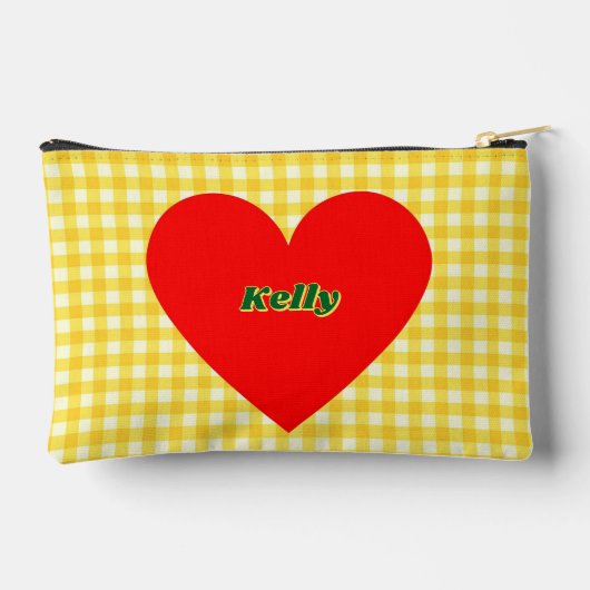 Red Heart Yellow Gingham Pattern Valentijnsdag Etui (Achterkant)