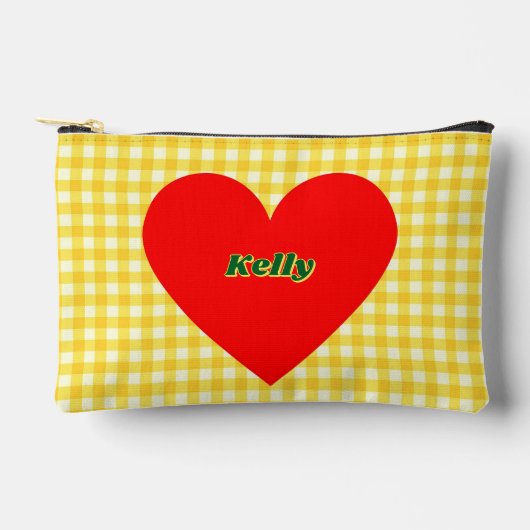 Red Heart Yellow Gingham Pattern Valentijnsdag Etui (Voorkant)