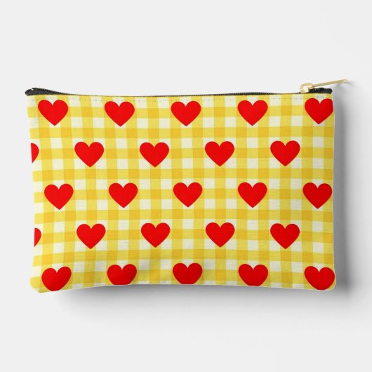 Red Heart Yellow Gingham Pattern Valentijnsdag Etui (Achterkant)