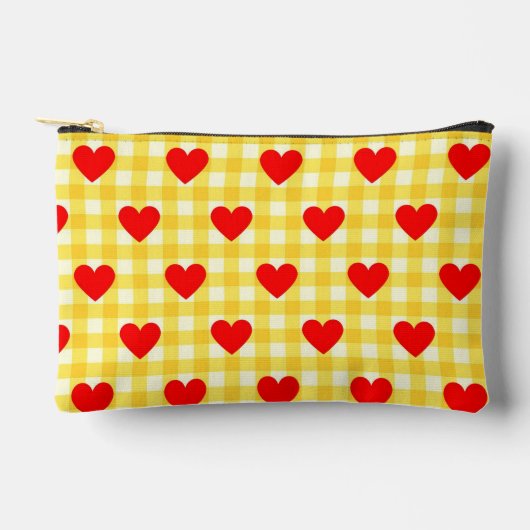 Red Heart Yellow Gingham Pattern Valentijnsdag Etui (Voorkant)