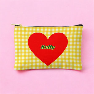 Red Heart Yellow Gingham Pattern Valentijnsdag Etui