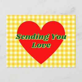 Red Heart Yellow Gingham Romantisch cadeau Briefkaart