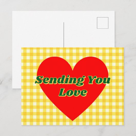 Red Heart Yellow Gingham Romantisch cadeau Briefkaart (Voorkant / Achterkant)