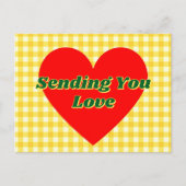 Red Heart Yellow Gingham Romantisch cadeau Briefkaart (Voorkant)