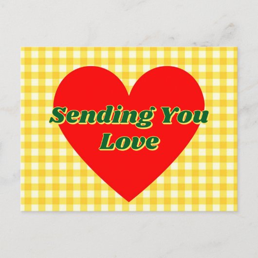 Red Heart Yellow Gingham Romantisch cadeau Briefkaart (Voorkant)