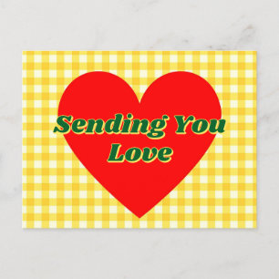 Red Heart Yellow Gingham Valentijn Romantisch cade Briefkaart