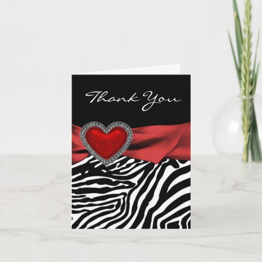 Red Heart Zebra Thank You Cards Bedankkaart (Voorkant)