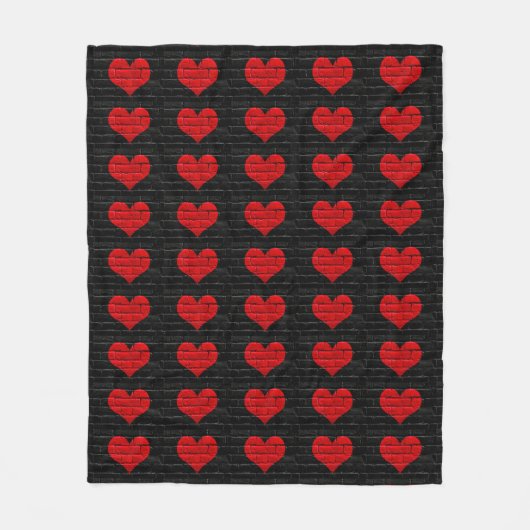 Red Hearted Black Brick patterned Blanket Fleece Deken (Voorkant)