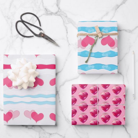 Red Hearts Abstract hand getekend Boho Style Patro Inpakpapier Vel (Voorkant)