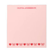 Red Hearts and Bows Valentines Day Personalized  Notitieblok (Voorkant)