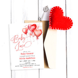 Red Hearts Baby Love Valentijns Baby shower Kaart