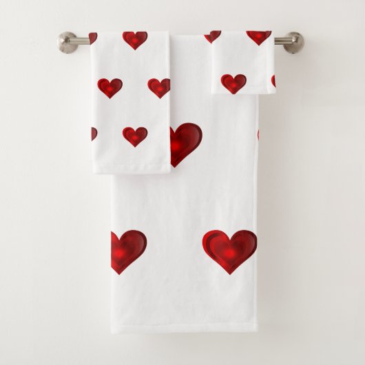 Red Hearts Bath Towel Set Bad Handdoek (Insitu)