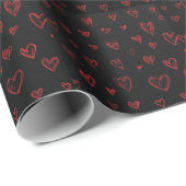 Red Hearts Black paperGift ,Valentines Day Cadeaupapier (Rol Hoek)