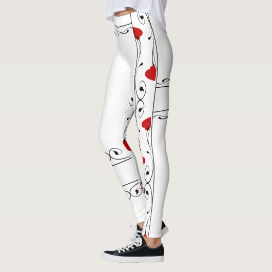 Red Hearts Black Vines Pattern Leggings (Links)