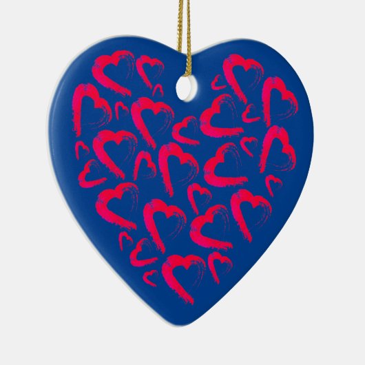 Red Hearts Blue Keramisch Ornament (Rechts)