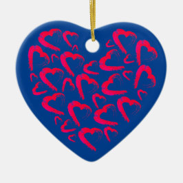 Red Hearts Blue Keramisch Ornament