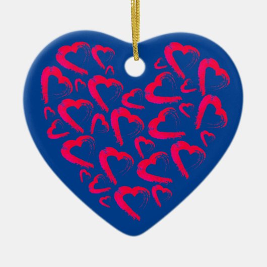 Red Hearts Blue Keramisch Ornament (Voorkant)
