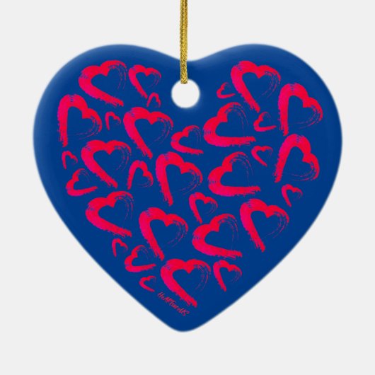 Red Hearts Blue Keramisch Ornament (Achterkant)