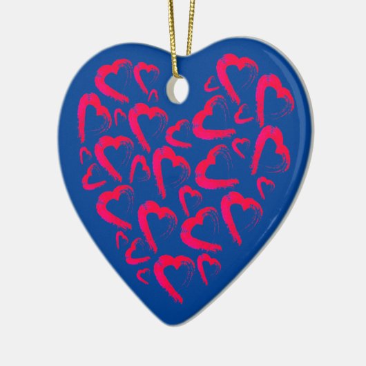 Red Hearts Blue Keramisch Ornament (Links)