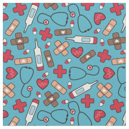 Red Hearts Blue Nurse Doctor Patroon Stof